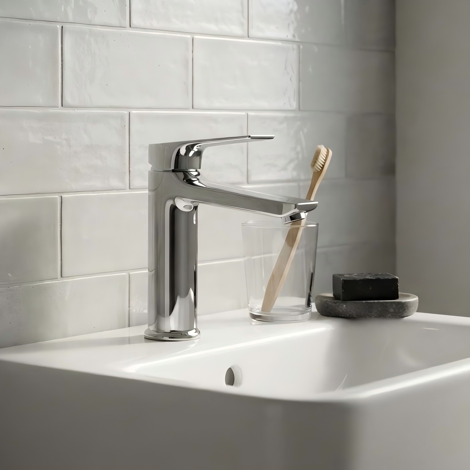 OYAQUA BM-315C polished chrome zinc alloy basin mixer on a washbasin