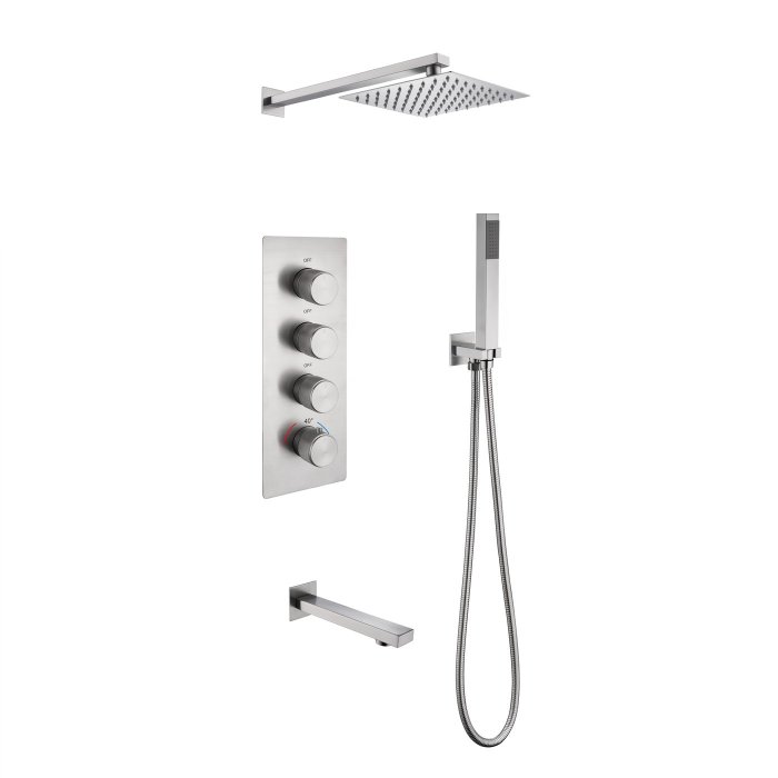 Brushed Nickel 3 Way Concealed Shower System Supplier with Thermostatic Valve