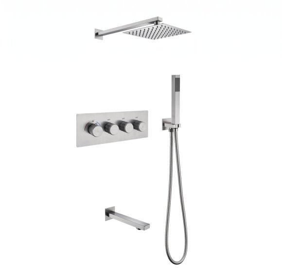 Brushed Nickel 3 Way Concealed Shower System Supplier with Thermostatic Valve