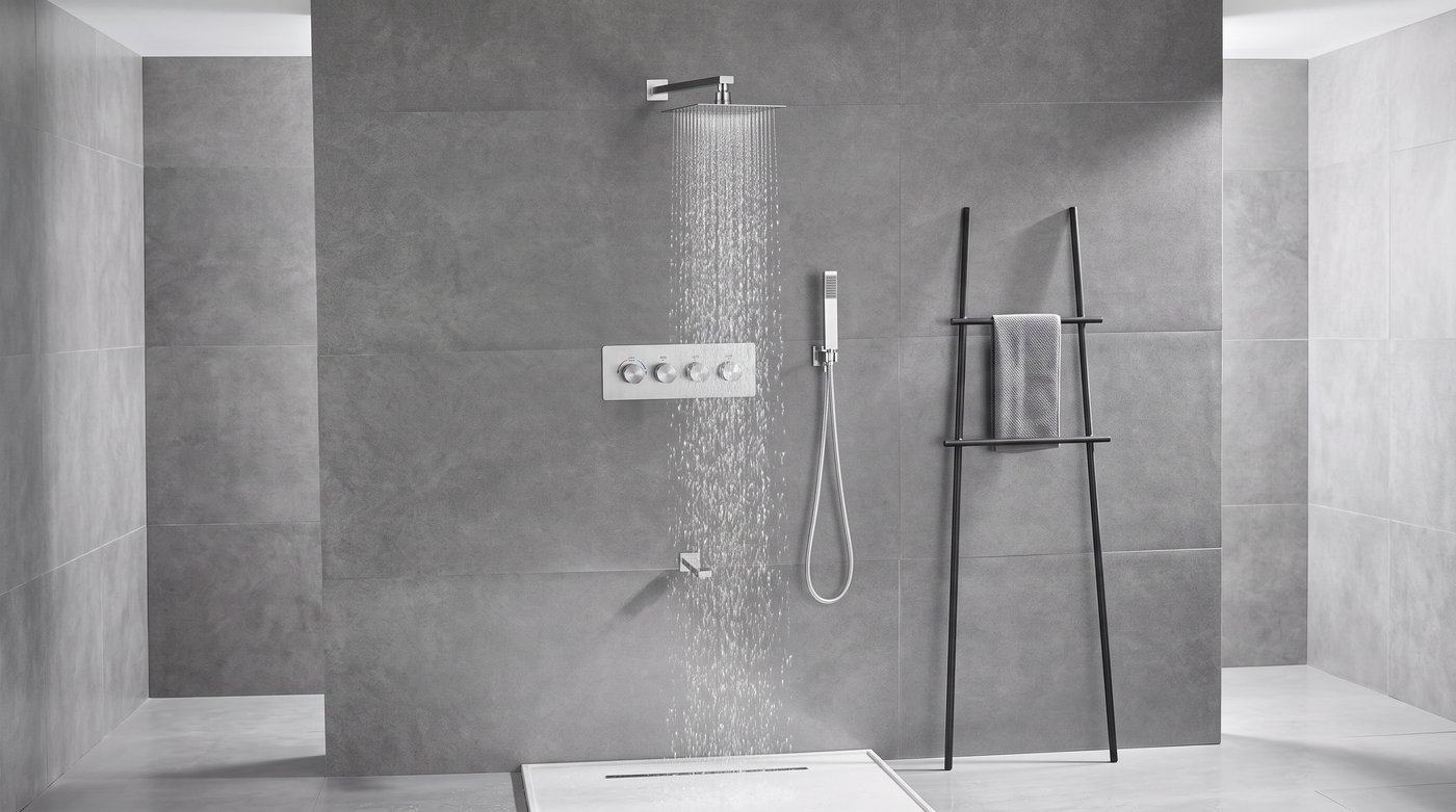 Brushed Nickel 3 Way Concealed Shower System Supplier with Thermostatic Valve