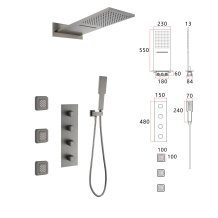 Grey 4 Way Concealed Shower System Supplier with 550mm Dual Mode Head