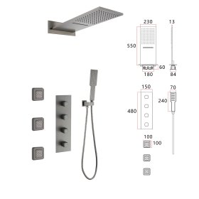 Grey 4 Way Concealed Shower System Supplier with 550mm Dual Mode Head