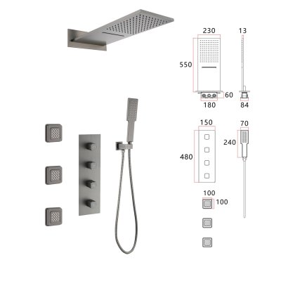 Grey 4 Way Concealed Shower System Supplier with 550mm Dual Mode Head
