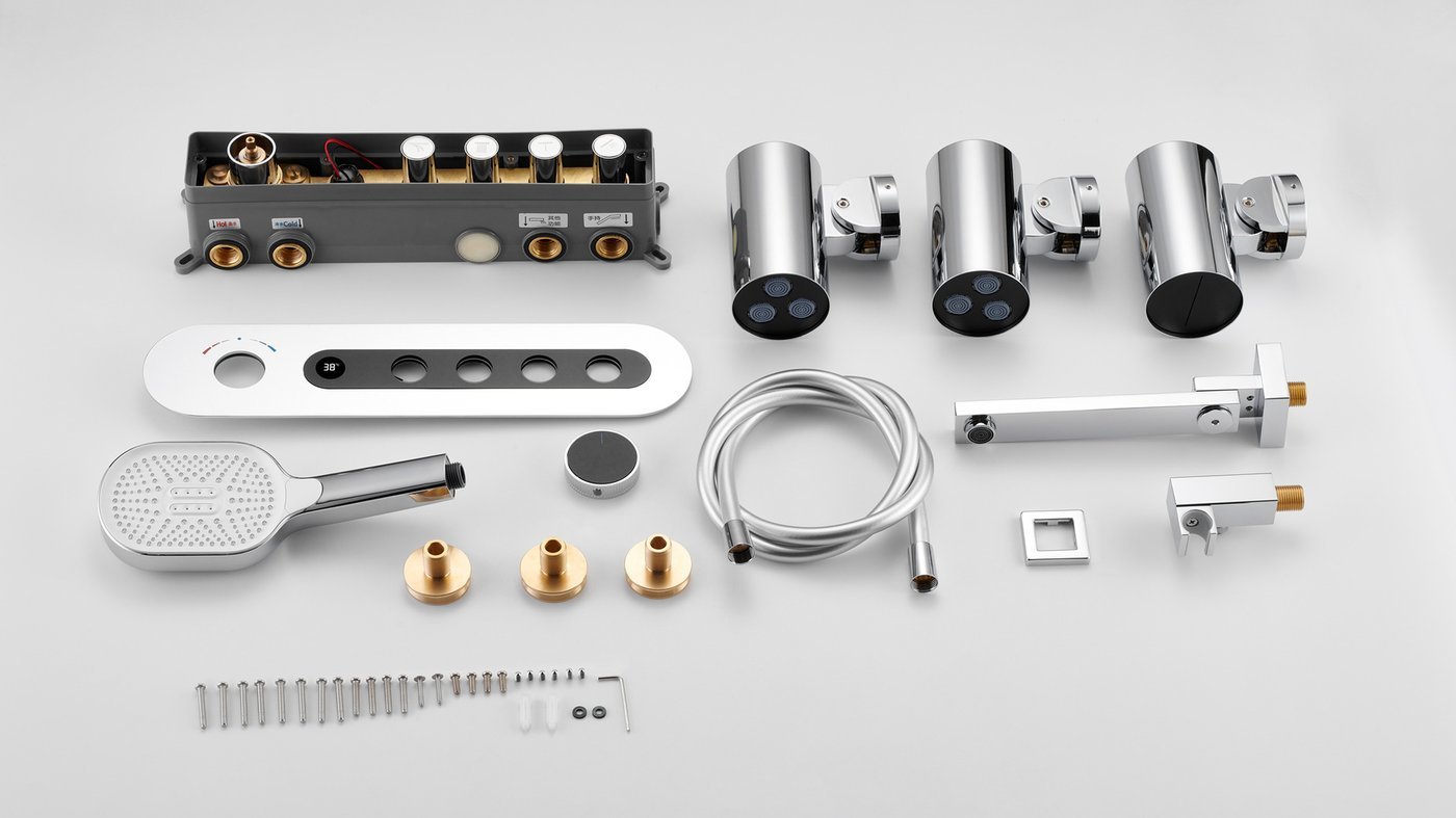 Chrome 4 Way Concealed Shower System Supplier with LCD Temperature Display