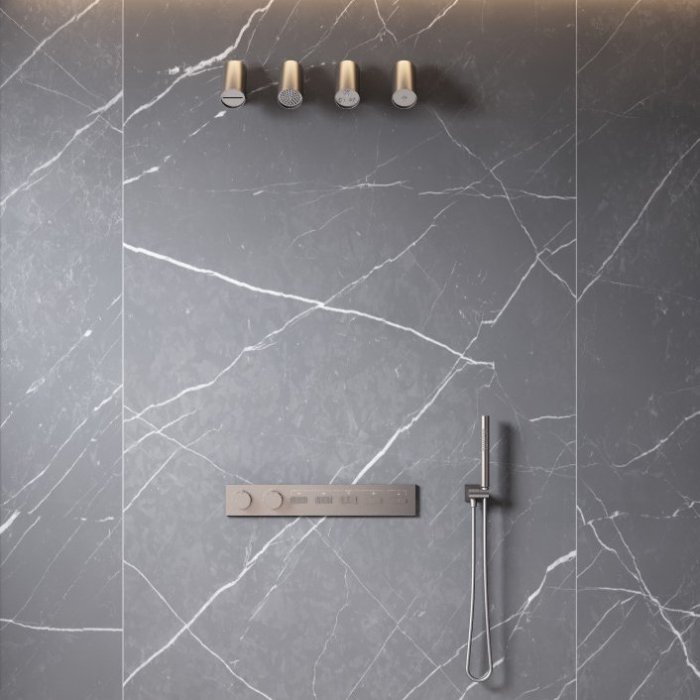 Grey 5 Way Concealed Shower System Supplier with Four Spray Mode Head