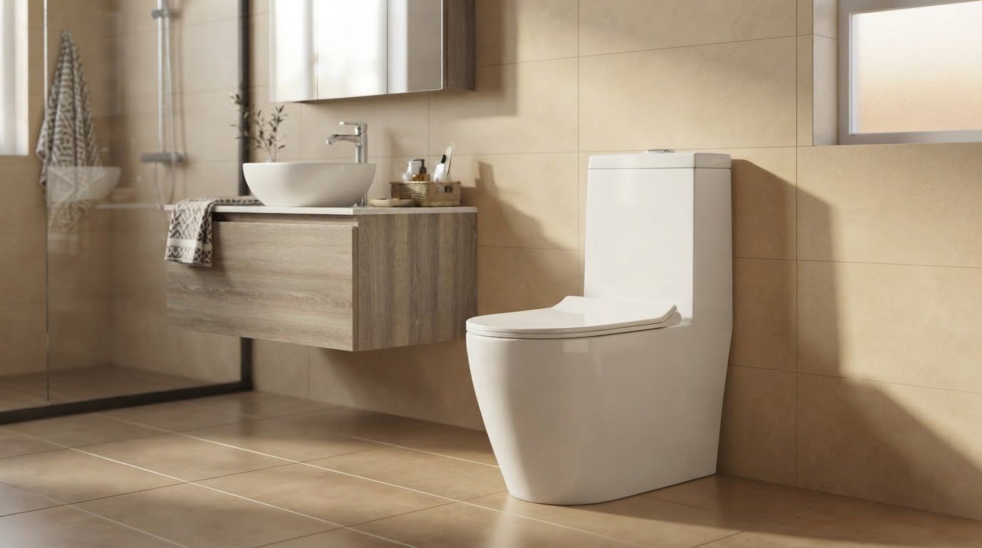 White One Piece Toilet Supplier with Skirted Trapway and Soft Close Seat