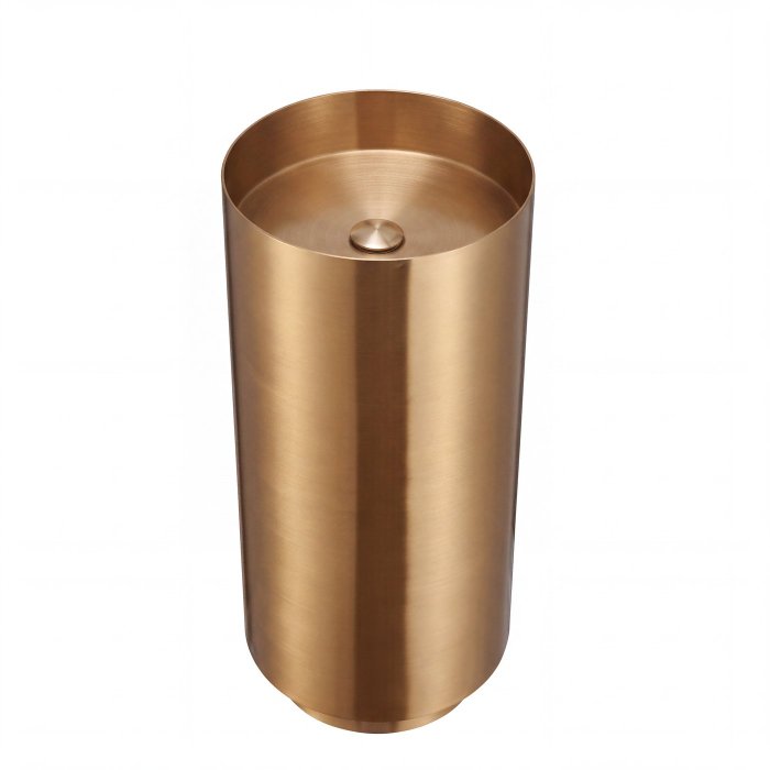 Brushed Gold Freestanding Pedestal Basin Supplier with Cylindrical Column Design