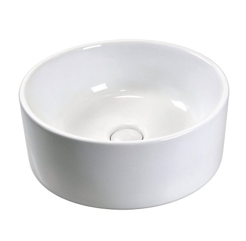 White 370mm Round Ceramic Basin Supplier with Above Counter Vessel Design