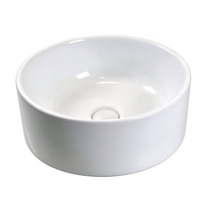 White 370mm Round Ceramic Basin Supplier with Above Counter Vessel Design