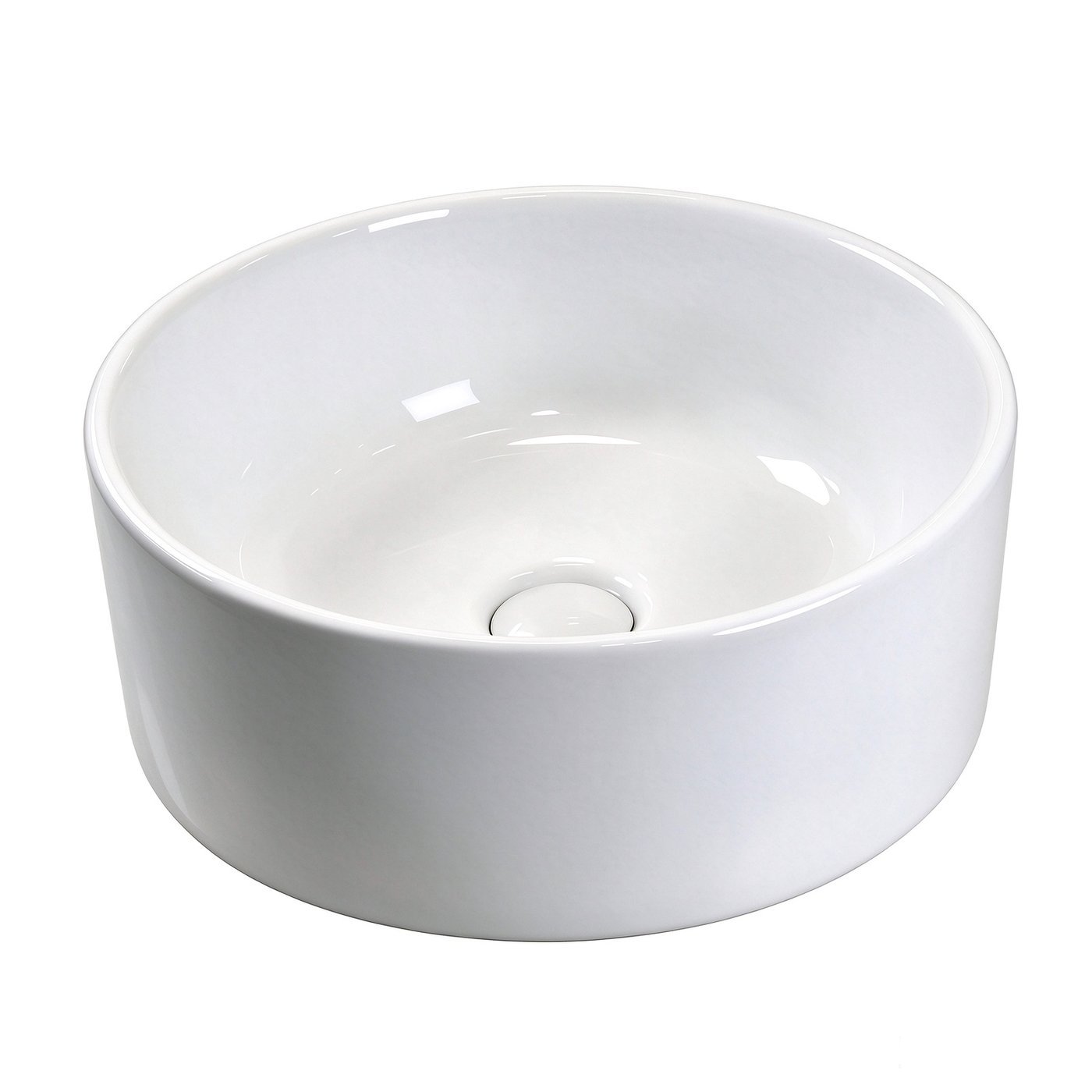 White 370mm Round Ceramic Basin Supplier with Above Counter Vessel Design