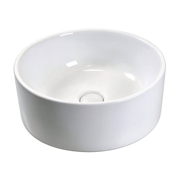 White 370mm Round Ceramic Basin Supplier with Above Counter Vessel Design