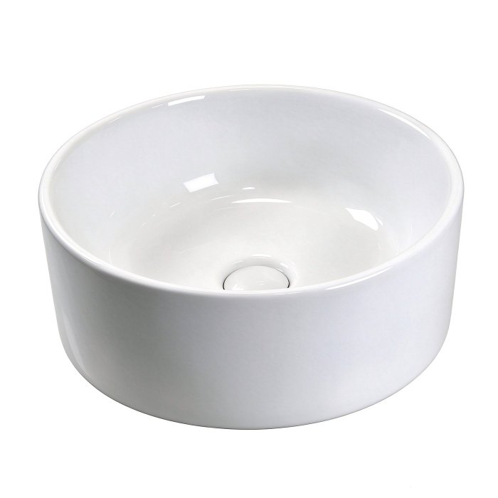 White 370mm Round Ceramic Basin Supplier with Above Counter Vessel Design