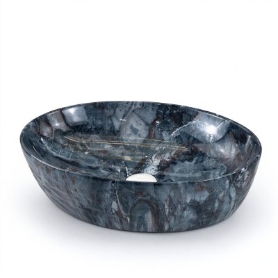 Dark Marble Oval Ceramic Basin Supplier with Above Counter Vessel Design