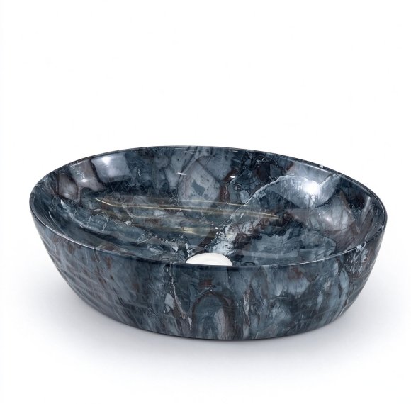 Dark Marble Oval Ceramic Basin Supplier with Above Counter Vessel Design