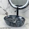 Dark Marble Oval Ceramic Basin Supplier with Above Counter Vessel Design