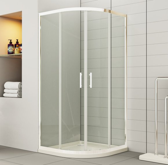 White Quadrant Shower Enclosure Supplier with Toughened Glass and Acrylic Tray