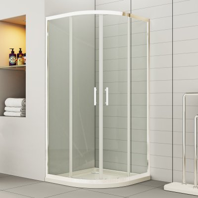 White Quadrant Shower Enclosure Supplier with Toughened Glass and Acrylic Tray