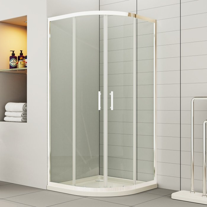 White Quadrant Shower Enclosure Supplier with Toughened Glass and Acrylic Tray