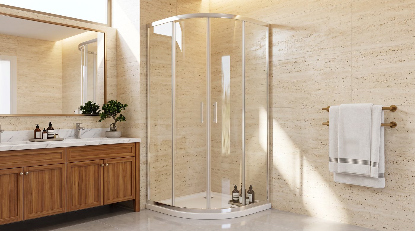 White Quadrant Shower Enclosure Supplier with Toughened Glass and Acrylic Tray