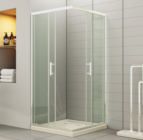 White Square Shower Enclosure Supplier with Double Sliding Doors and Acrylic Tray