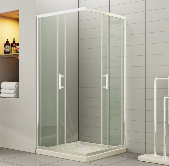 White Square Shower Enclosure Supplier with Double Sliding Doors and Acrylic Tray