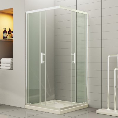 White Square Shower Enclosure Supplier with Double Sliding Doors and Acrylic Tray