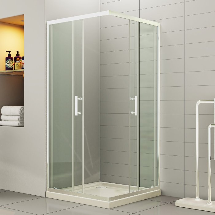 White Square Shower Enclosure Supplier with Double Sliding Doors and Acrylic Tray