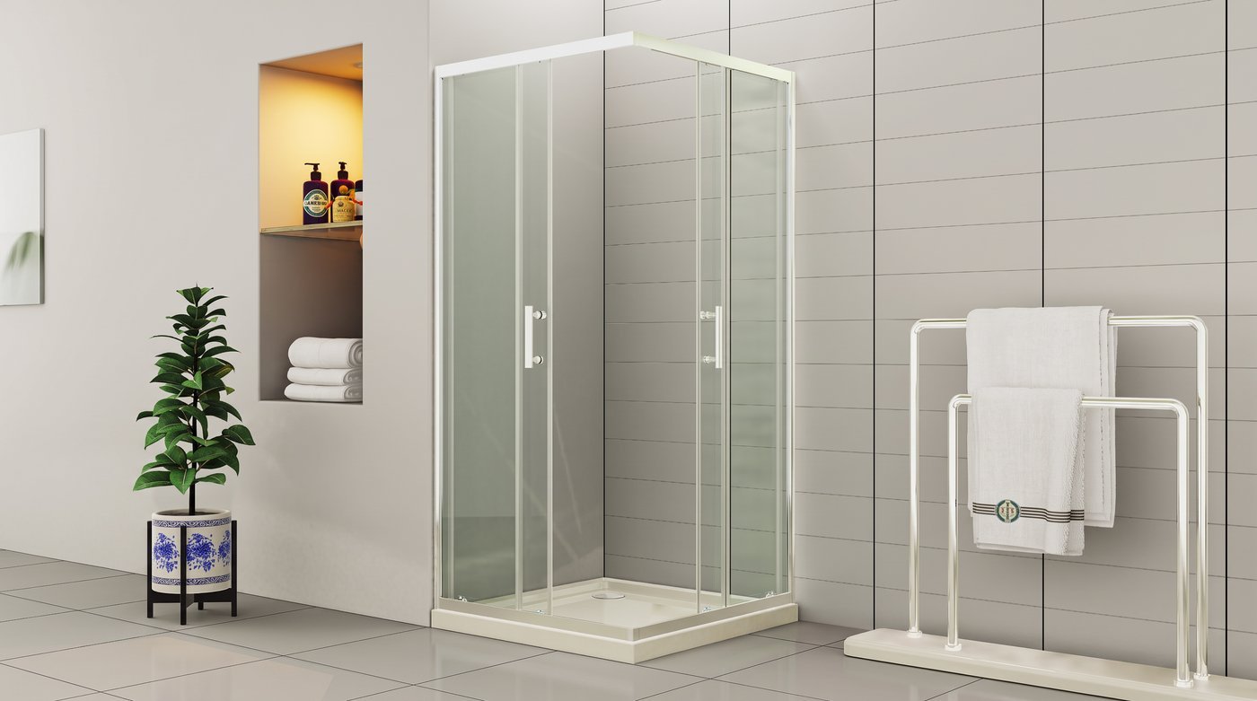 White Square Shower Enclosure Supplier with Double Sliding Doors and Acrylic Tray