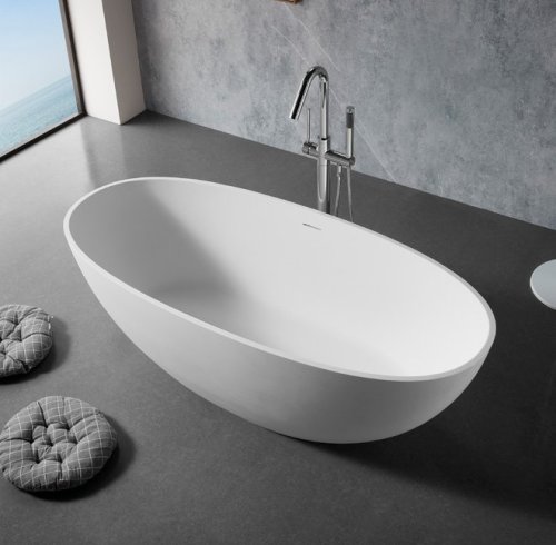 Matte White Artificial Stone Bathtub Supplier with Oval Interior in 8 Lengths
