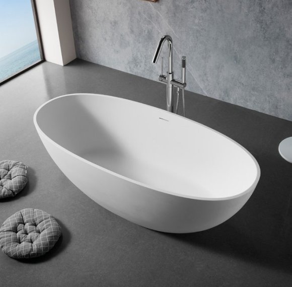 Matte White Artificial Stone Bathtub Supplier with Oval Interior in 8 Lengths