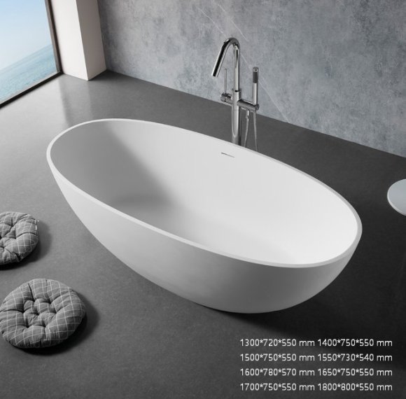 Matte White Artificial Stone Bathtub Supplier with Oval Interior in 8 Lengths