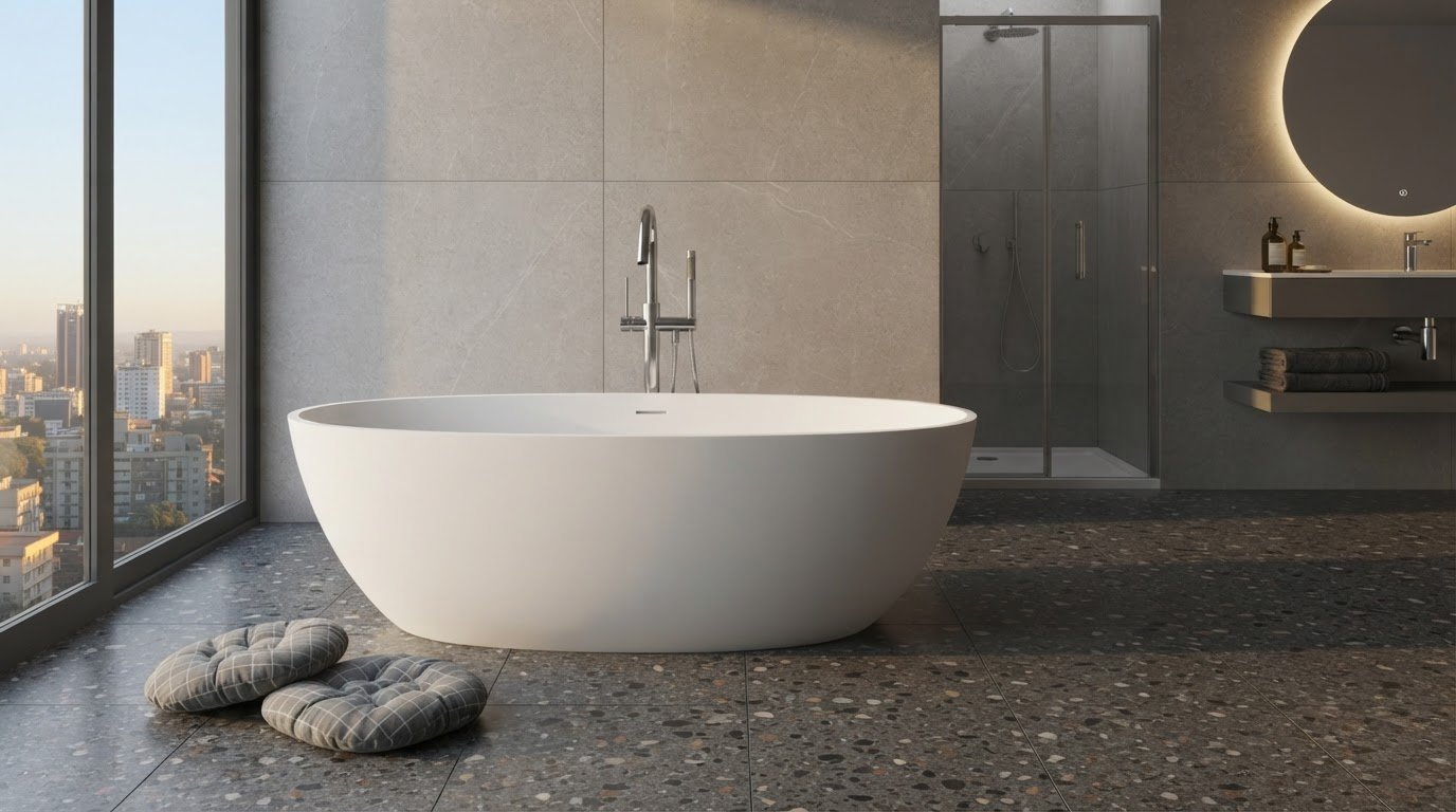 Matte White Artificial Stone Bathtub Supplier with Oval Interior in 8 Lengths