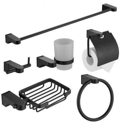 Matte Black 6-Piece Bathroom Hardware Set Supplier with Die Cast Zinc Body