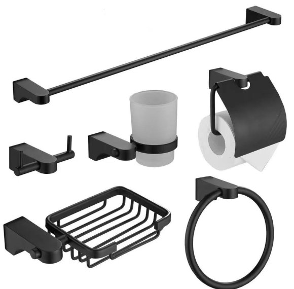 Matte Black 6-Piece Bathroom Hardware Set Supplier with Die Cast Zinc Body