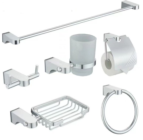 Chrome 6-Piece Bathroom Hardware Set Supplier with Electroplated Polished Finish
