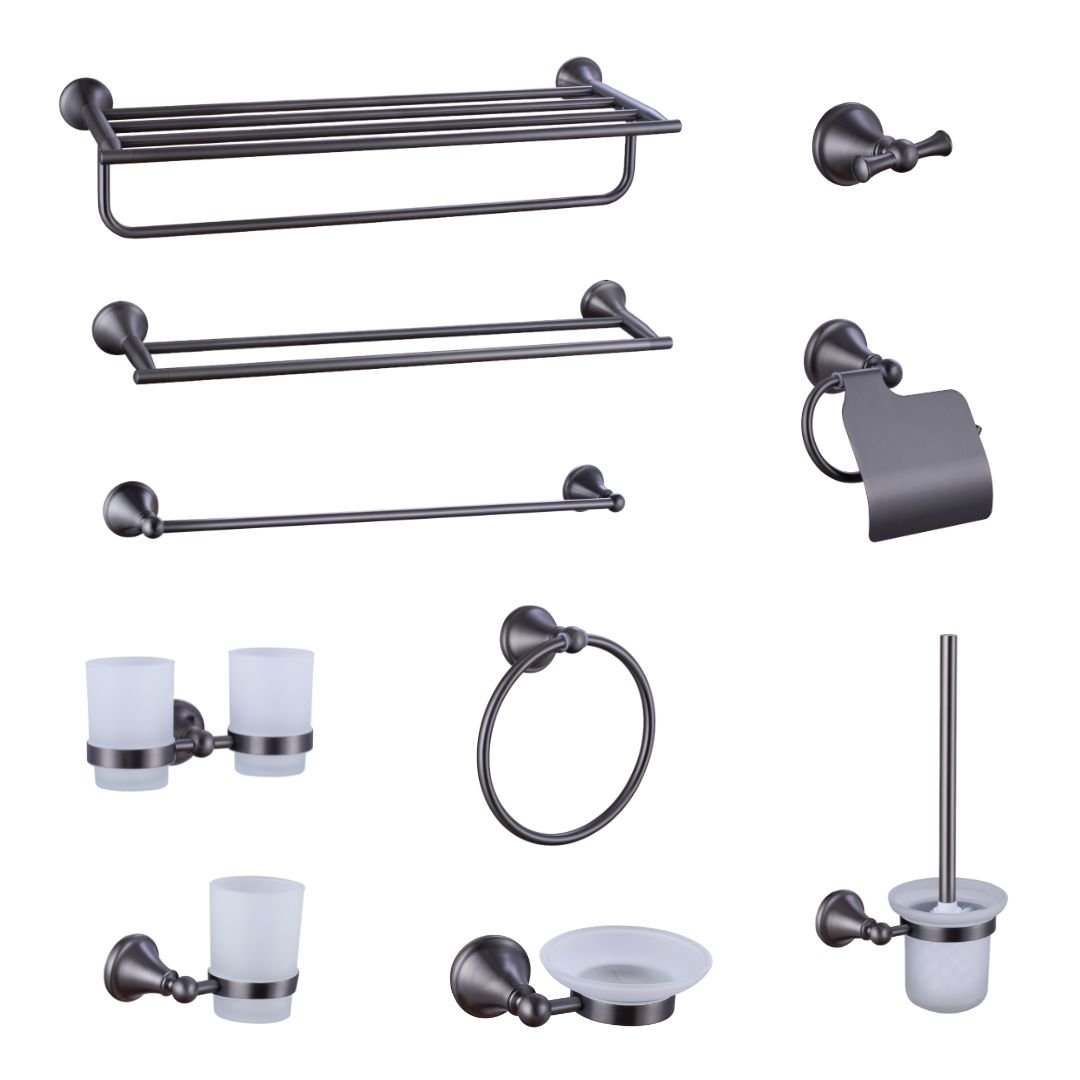 Grey 10-Piece Bathroom Hardware Set Supplier with Full SUS304 Stainless Steel Body