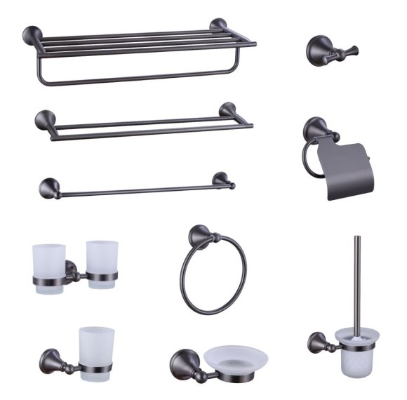 Grey 10-Piece Bathroom Hardware Set Supplier with Full SUS304 Stainless Steel Body