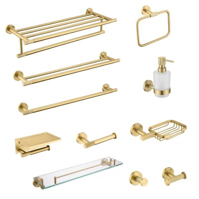 Brushed Gold 11-Piece Bathroom Hardware Set Supplier with Knurled Base Design