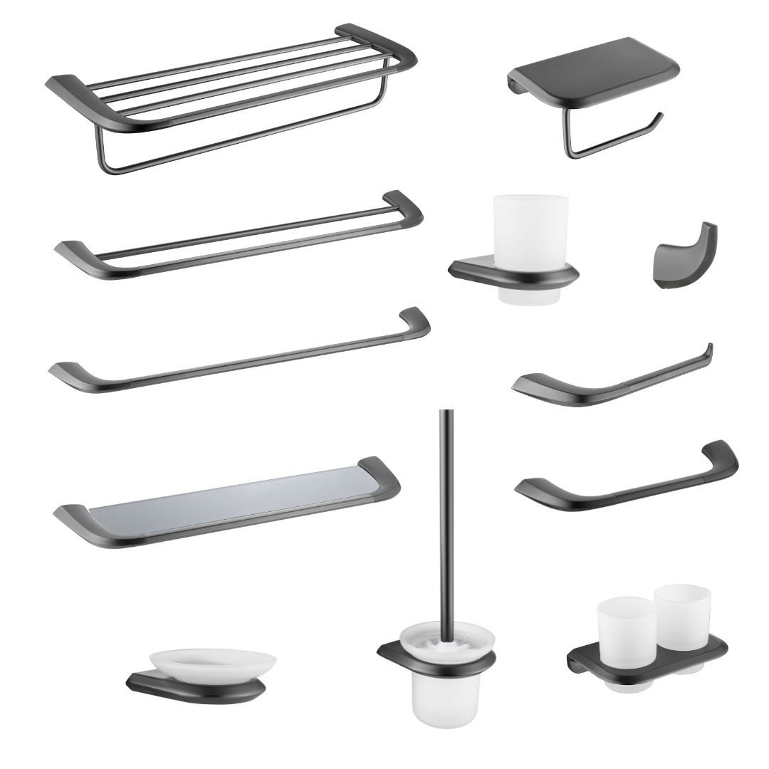 Grey 12-Piece Bathroom Hardware Set Supplier with Winged Base Profile Design