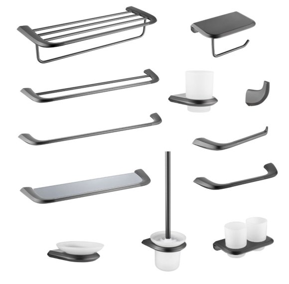 Grey 12-Piece Bathroom Hardware Set Supplier with Winged Base Profile Design