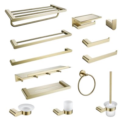 Brushed Gold 13-Piece Bathroom Hardware Set Supplier with Beveled Angular Base