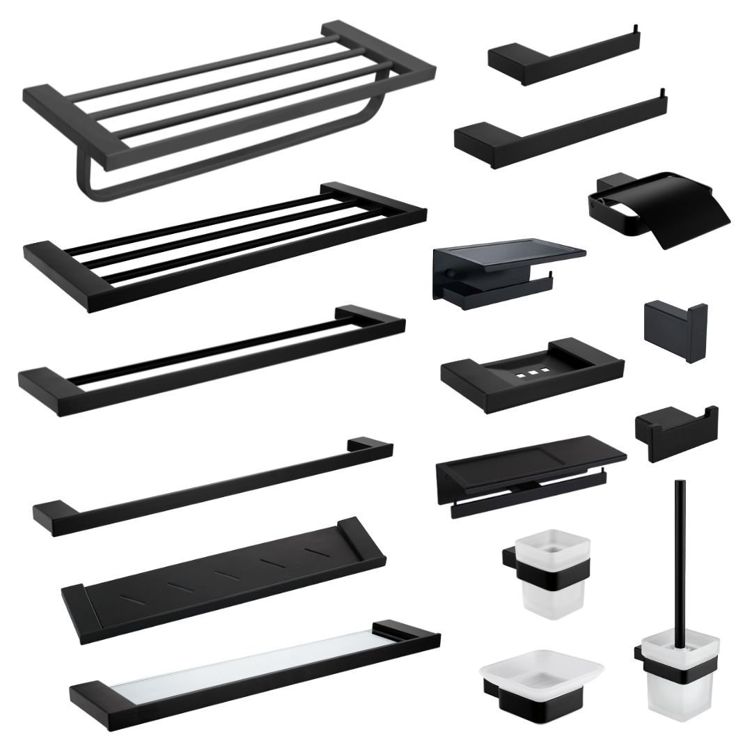 Matte Black 17-Piece Bathroom Hardware Set Supplier for Public Washrooms