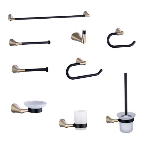 Brushed Gold 9-Piece Bathroom Hardware Set Supplier with SUS304 and Brass Body