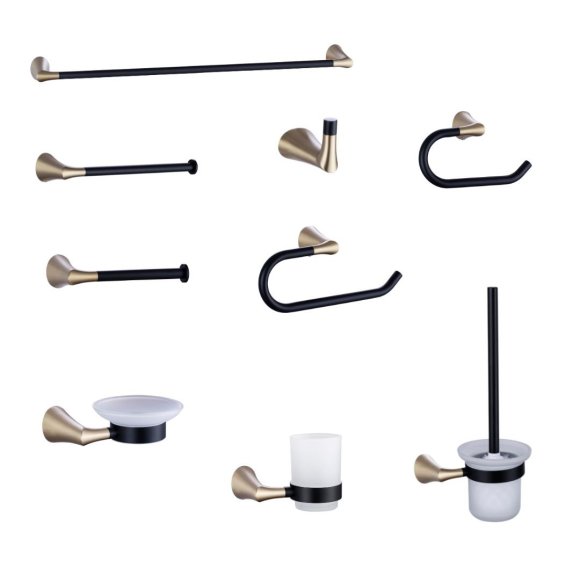 Brushed Gold 9-Piece Bathroom Hardware Set Supplier with SUS304 and Brass Body