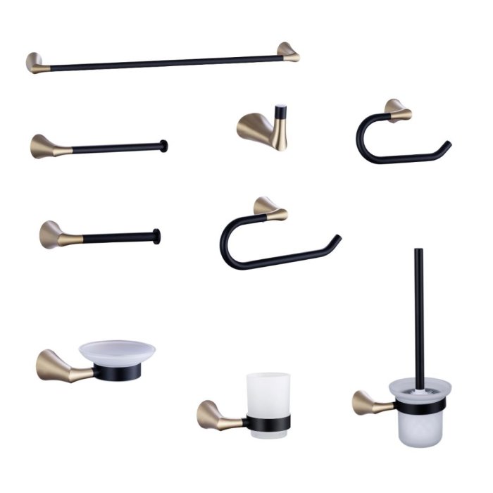 Brushed Gold 9-Piece Bathroom Hardware Set Supplier with SUS304 and Brass Body