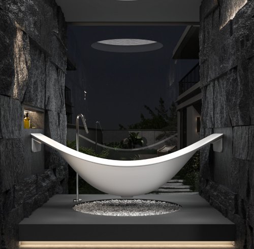 Matte White Suspended Hammock Bathtub Supplier with Wall Mounted Floating Design