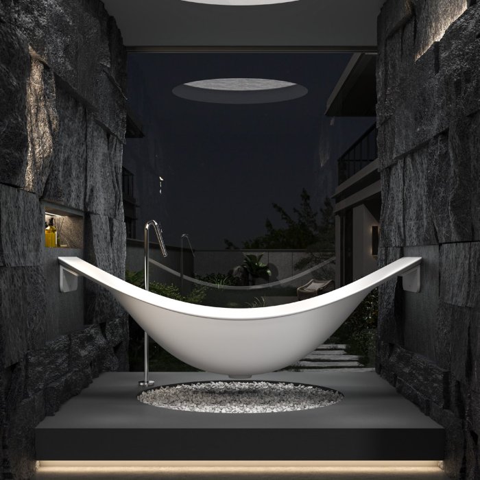 Matte White Suspended Hammock Bathtub Supplier with Wall Mounted Floating Design