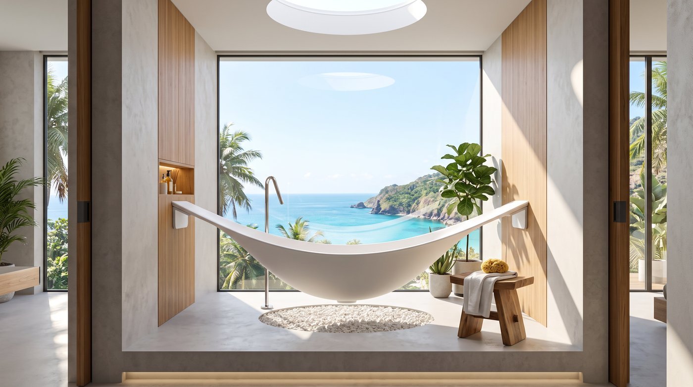 Matte White Suspended Hammock Bathtub Supplier with Wall Mounted Floating Design