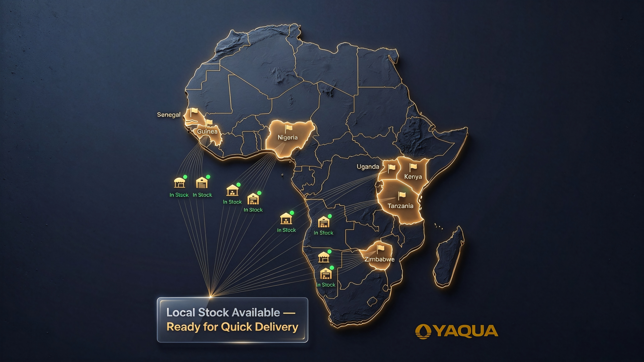 Oyaqua distribution network across seven African warehouses