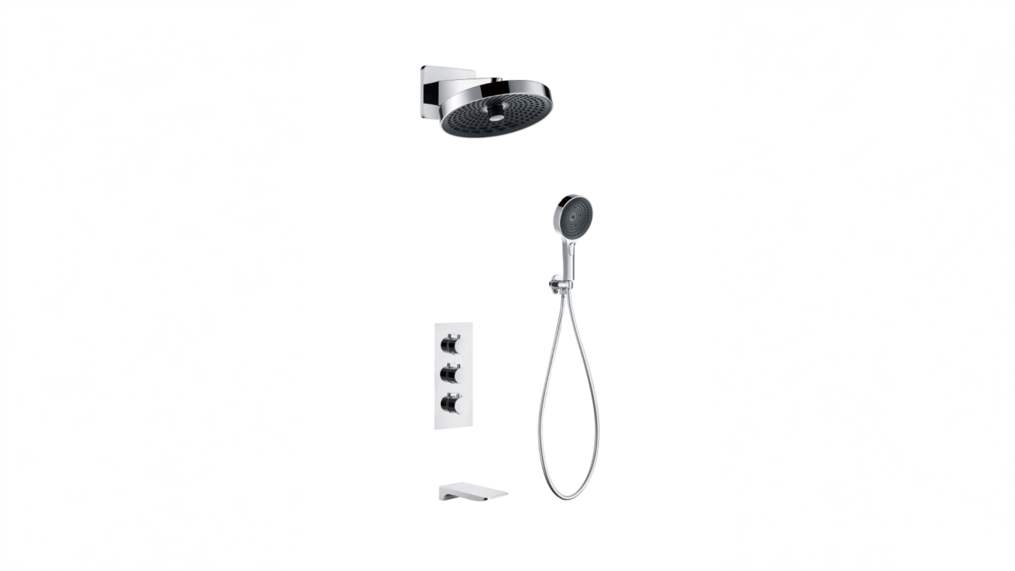 OYAQUA CS-917C chrome concealed thermostatic shower set with large overhead head and waterfall spout